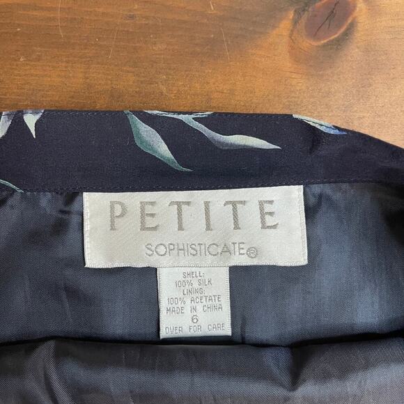 90s Petite Sophisticate Navy Dark Floral Faux Wrap Mini Skirt Silk Women's 6 - Picture 6 of 8